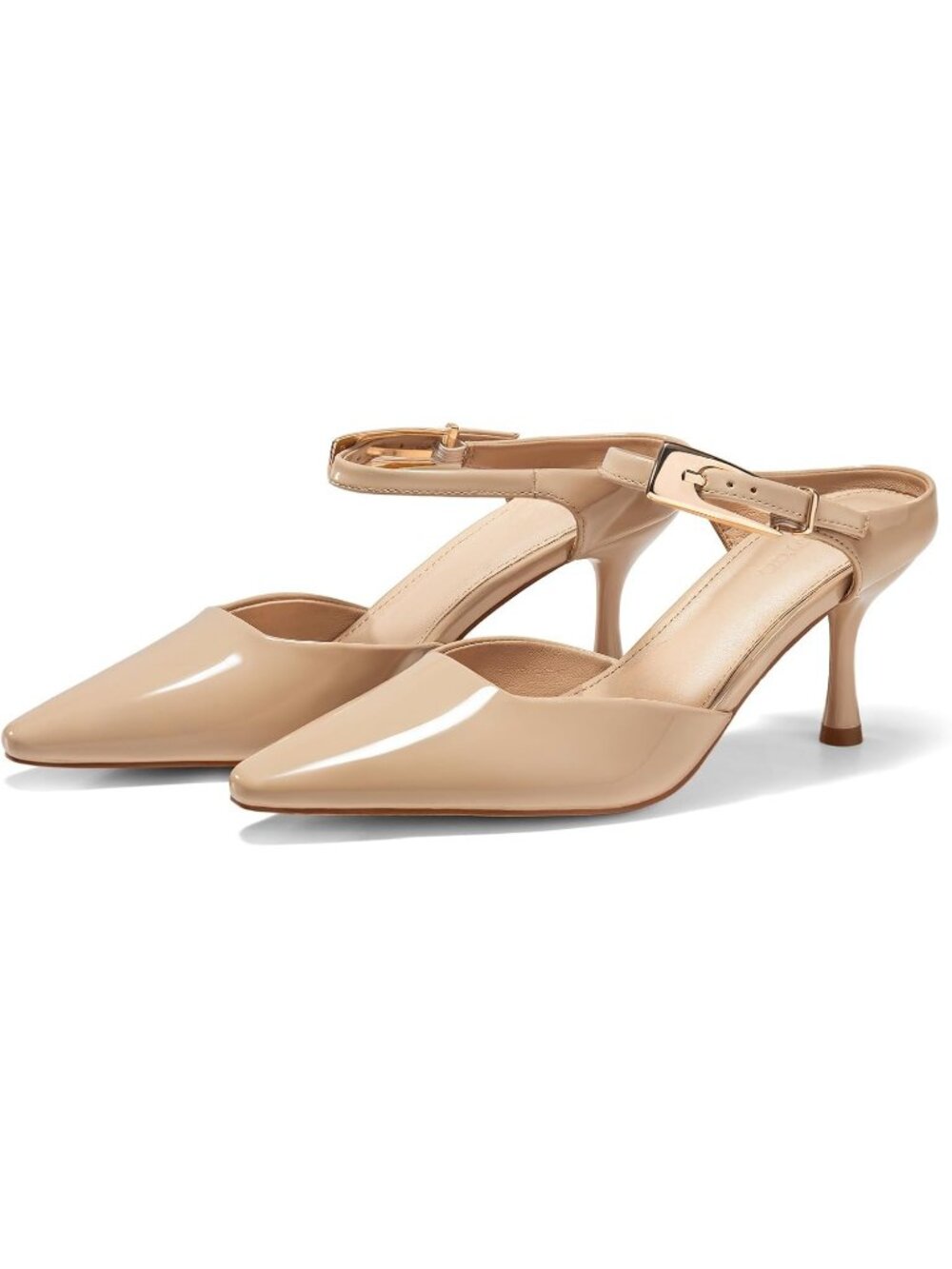 Women's Khaki High Heels Mules Closed Toe Ankle Buckle Strap Slip On Pumps Shoes